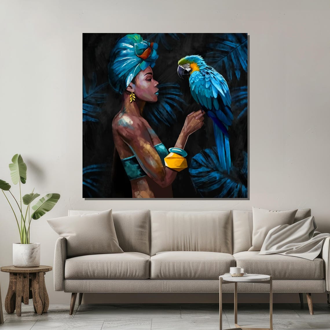 African Woman with Tropical Parrot Bold Art Poster for Modern Decor - Image 2