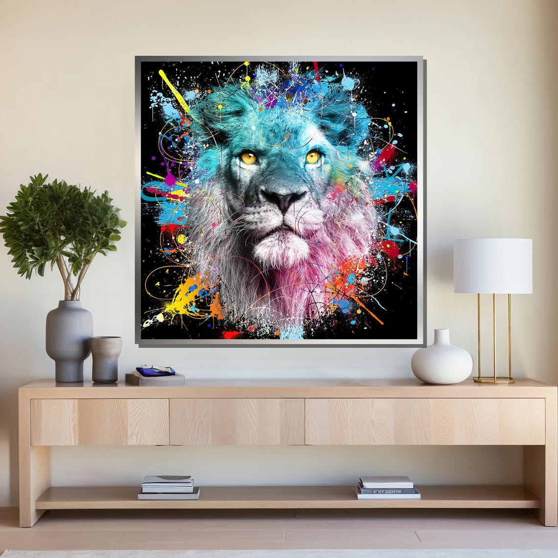 Colorful Graffiti Paint Splash Lion Head Bold Modern Art Poster - Image 4