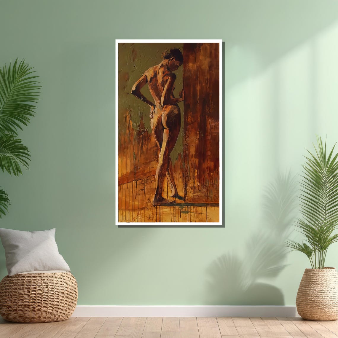 Abstract Female Nude Figure From Behind in Warm Amber Tones Poster - Image 4