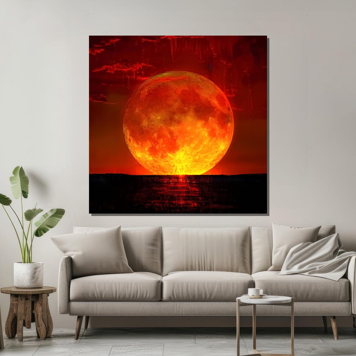 Fiery Sunset Over Horizon Vibrant Sun Art With Dramatic Orange Sky For Modern Wall Decor - Image 2