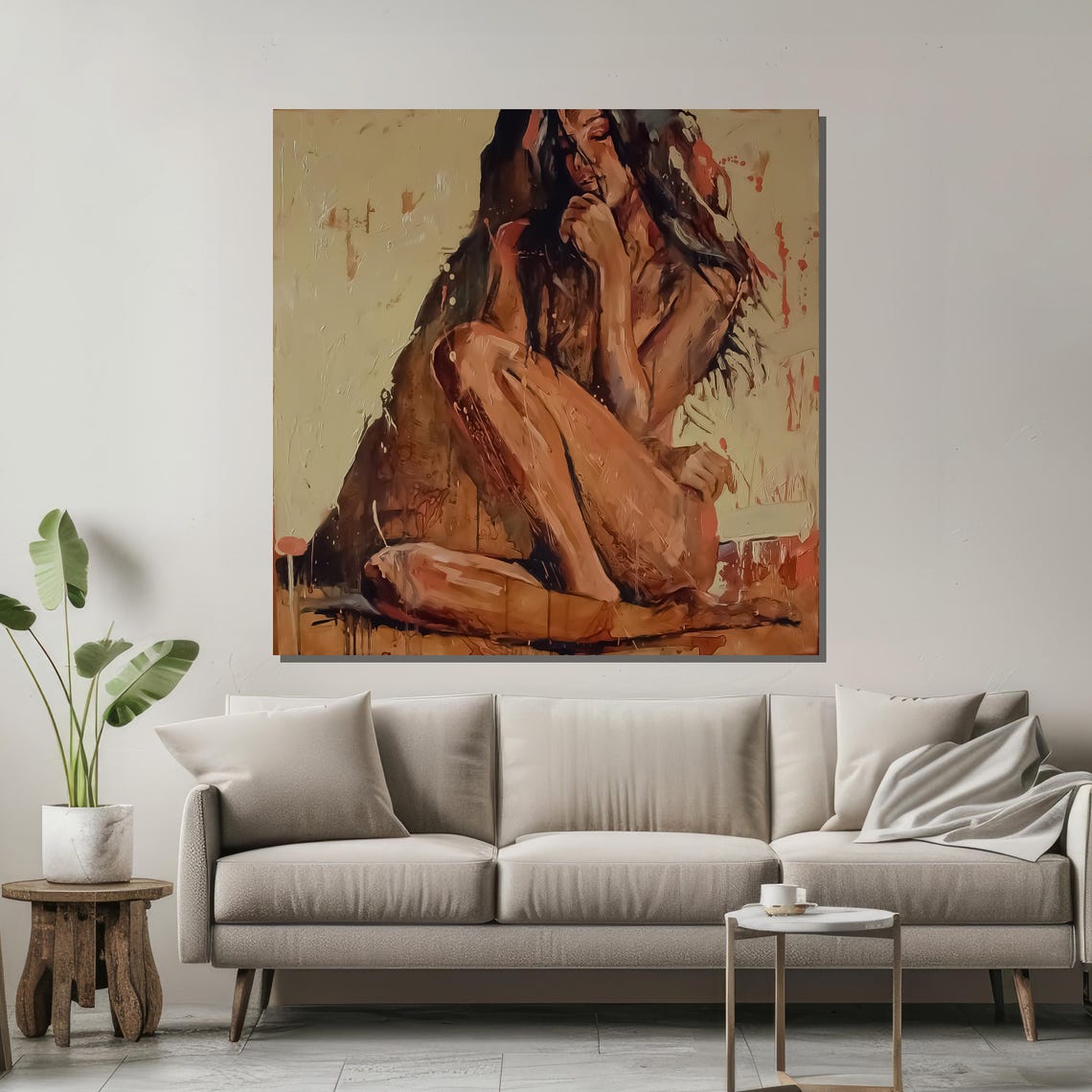 Seated Woman in Earth Tones Thoughtful Poster for Relaxing Home - Image 2