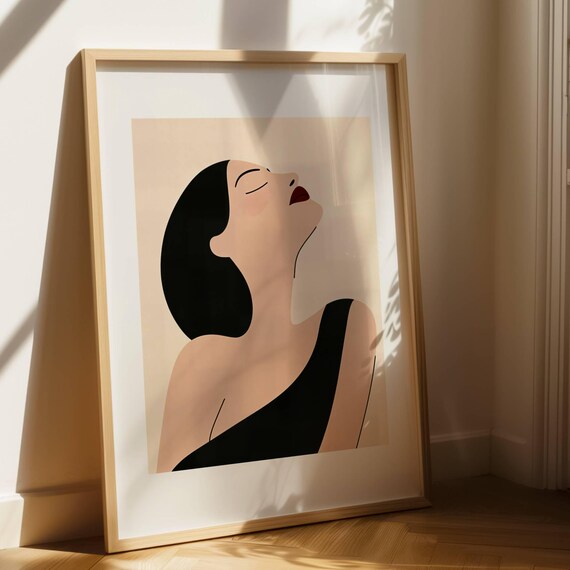 Elegant Woman Profile Sleek Bob Minimalist Modern Line Art Print