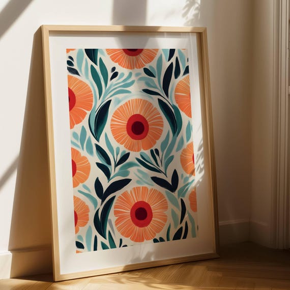 Modern Floral Print Bold Botanical Wall Art Colorful Flower Pattern
