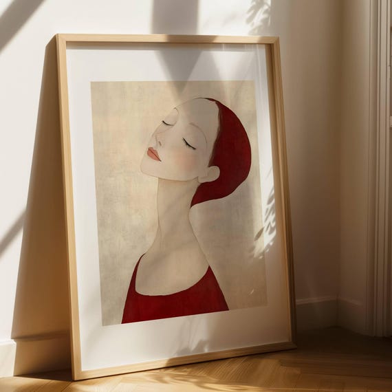 Minimalist Woman Portrait Elegant Feminine Wall Art Soft Neutral