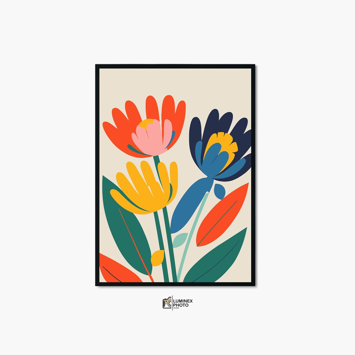 Bold Modern Floral Bouquet Red Yellow Blue Colorful Art Poster