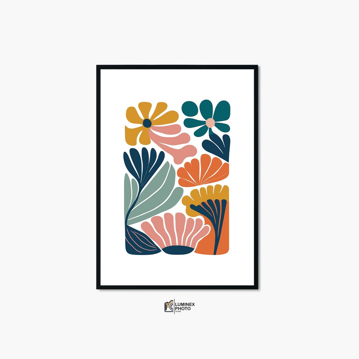 Abstract Floral Poster With Mustard Yellow And Teal Modern Blooms