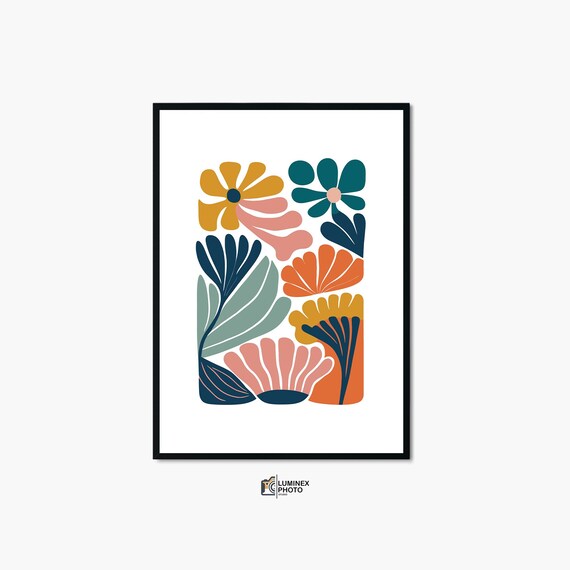 Abstract Floral Poster With Mustard Yellow And Teal Modern Blooms