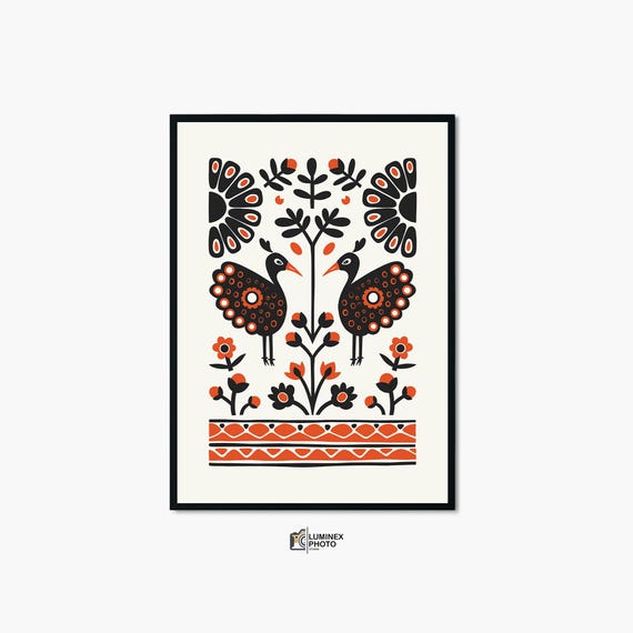 Instant Art Illustrationnordic Peacock Abstract Print Scandinavian Wall Dcor