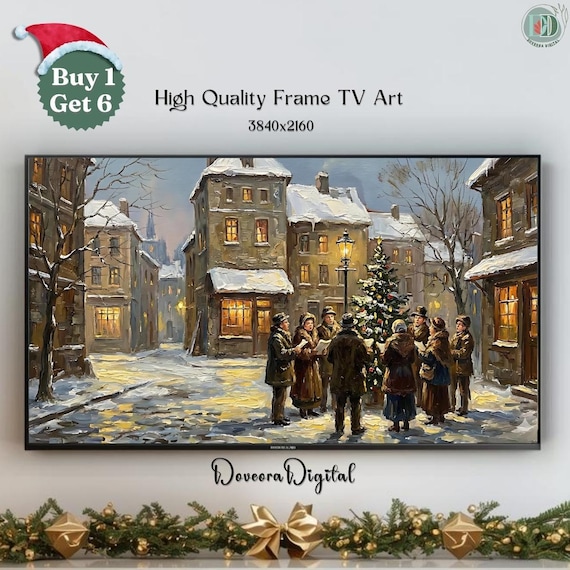 Victorian Christmas Carolers Snowy Village Town Holiday Poster