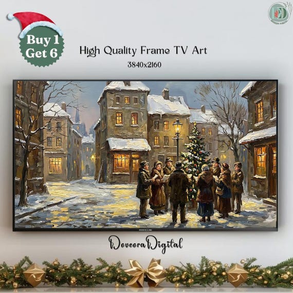 Victorian Christmas Town Scene Cozy Winter Village Tv Art