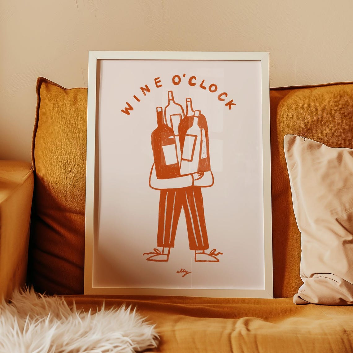 Wine O'Clock Funny Wine Bottles Line Art Kitchen Decor Poster