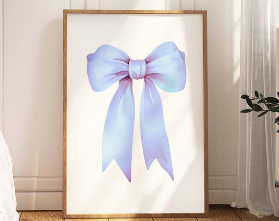 Blue Bow Print Preppy Aesthetic Wall Art Teen Room Decor Preppy Poster College Apartment Decor Pastel Nursery Wall Art Blue Bow Poster