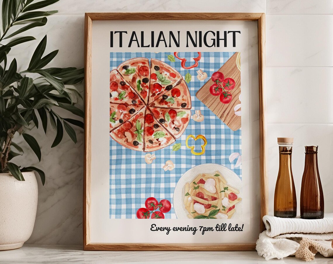 Italian Food Print, Pizza Pasta Kitchen Wall Art