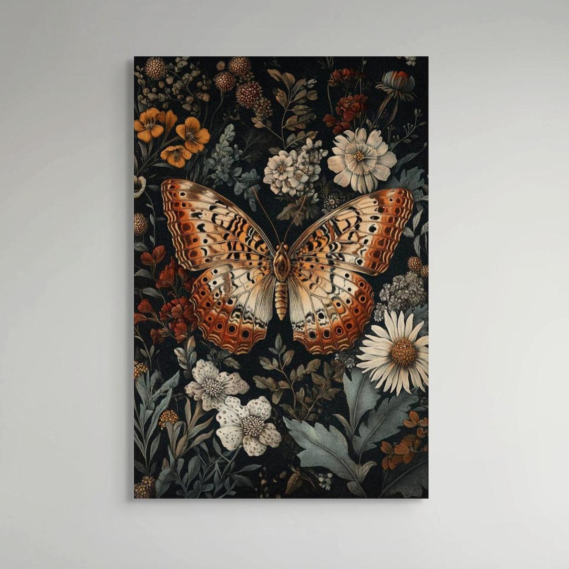 Dark Academia Butterfly Spotted Moth Vintage Botanical Print Poster
