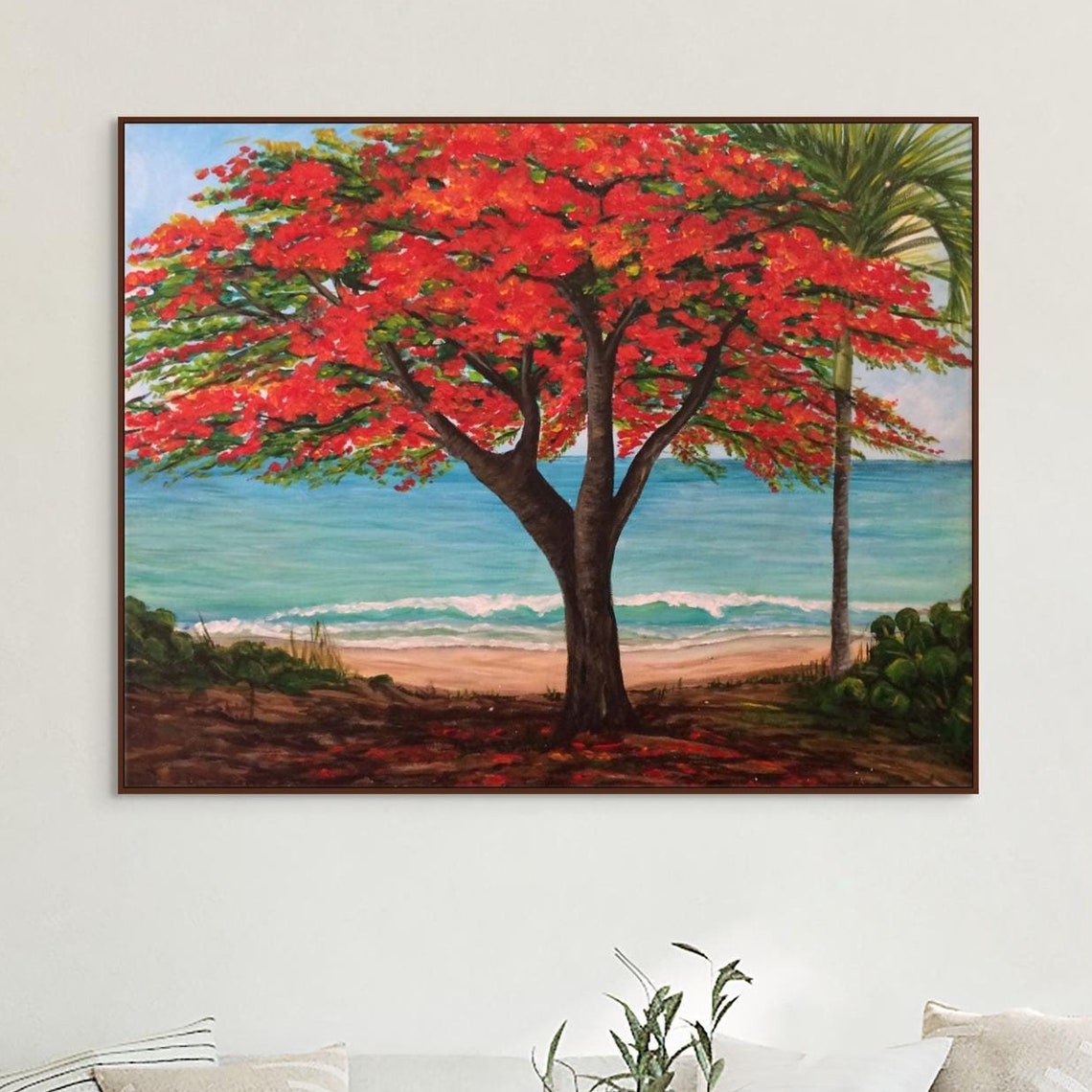 Caribbean Flamboyant Tree Red Blossoms Tropical Beach Ocean Poster - Image 3