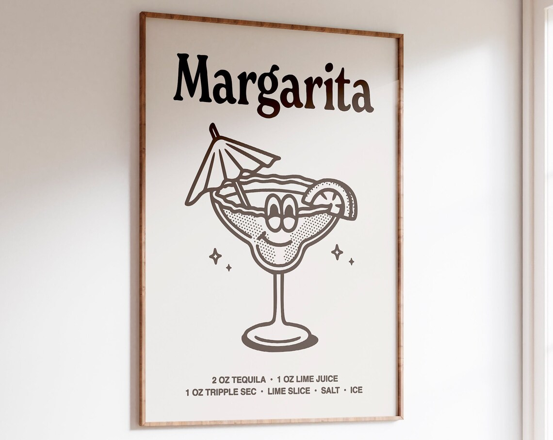 Margarita Cocktail Recipe Smiling Glass Retro Black Bar Poster