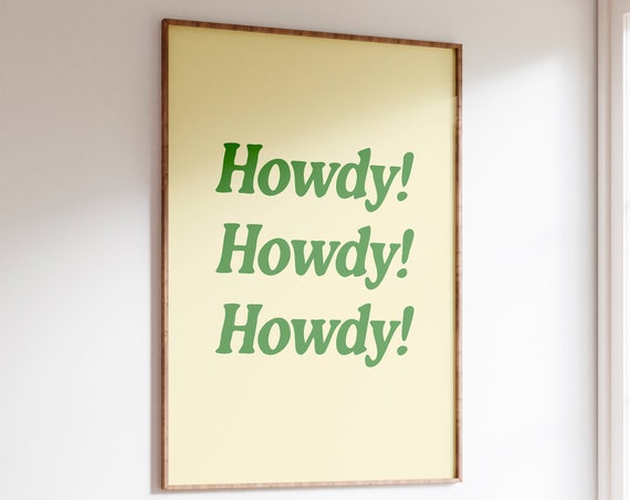 Howdy Print Cowgirl Decor Western Wall Art Green Text Poster Print Western Aesthetic Trendy Printable Wall Art Retro Wall Art
