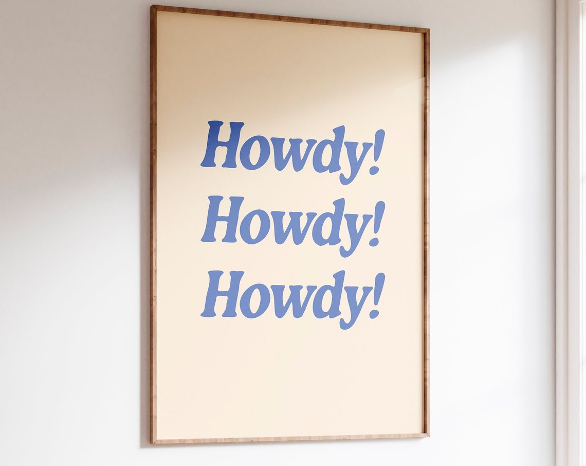 Howdy Blue Retro Typography Quote Western Wall Decor Wall Art