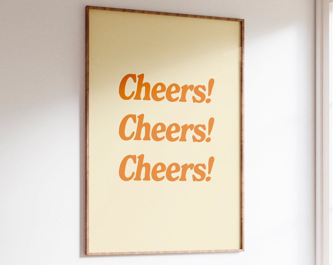 Cheers Print Bar Cart Wall Art Retro Bar Cart Poster Bar Print Orange Trendy Bar Print Cheers Sign Downloadable Art Retro Poster