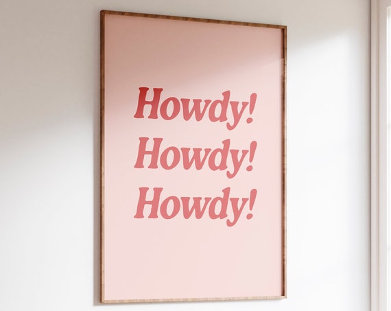 Groovy Howdy Poster Vintage Western Wall Art Typography Print Southern Home Decor Wild West Print Red Howdy Art Printable Wall Art
