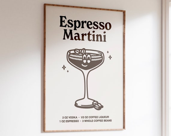 Espresso Martini Print Cute Cocktail Poster Retro Drink Illustration Print Bar Cart Wall Art Vintage Kitchen Decor Printable Wall Art
