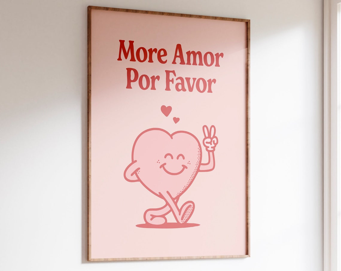 More Amor Por Favor Love Art Print Retro Wall Art Heart Poster Love Quote Aesthetic Living Room Art Love Wall Deco Wall Print