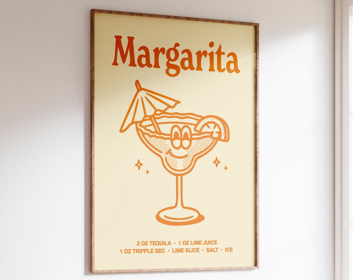 Margarita Cocktail Recipe Orange Glass Character Bar Cart Poster