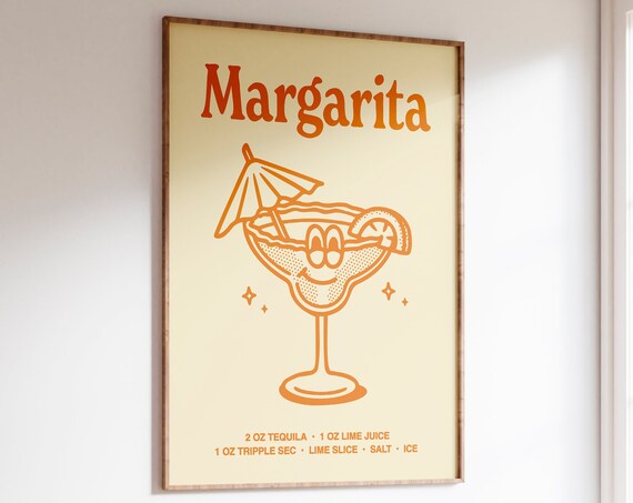 Margarita Cocktail Recipe Orange Glass Character Bar Cart Poster