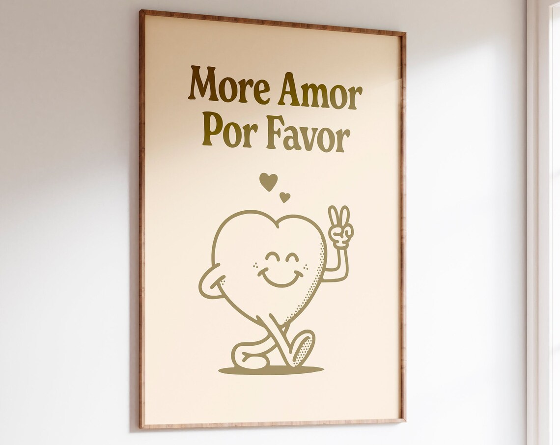 More Amor Por Favor Cute Retro Heart Love Quote Wall Decor Poster