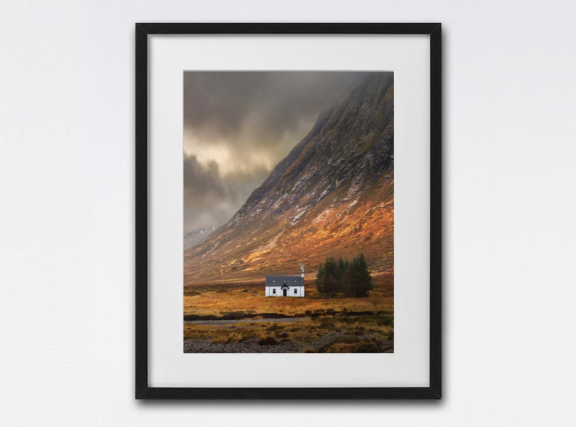 Glencoe Cottage Travel Poster, Scottish Highlands
