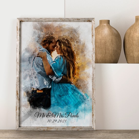 Custom Watercolor Couple Portrait Engagement Painting From Photo Personalized Wedding Gift Anniversary Present Wall Hanging Home Art