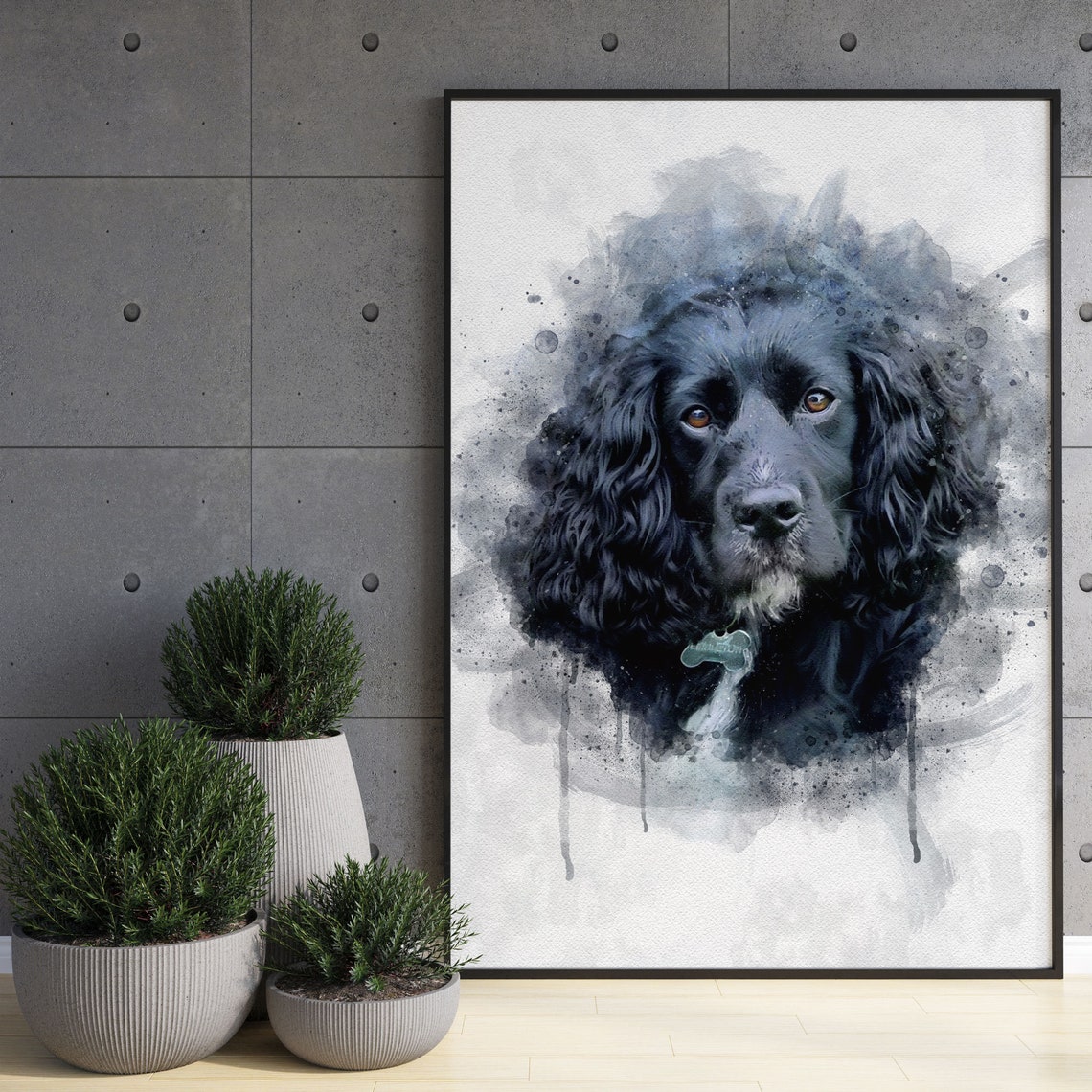 Watercolor Doberman Portrait Black Tan Pet Name Keepsake Poster - Image 2