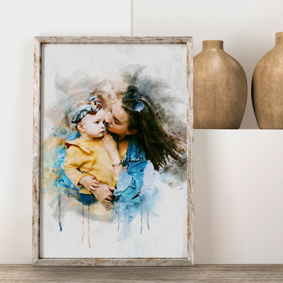 Personalized Mothers Day Gift Custom Mother Daughter Illustration Wall Art Family Portrait Painting From Photo Gift For Mom Wife Sister