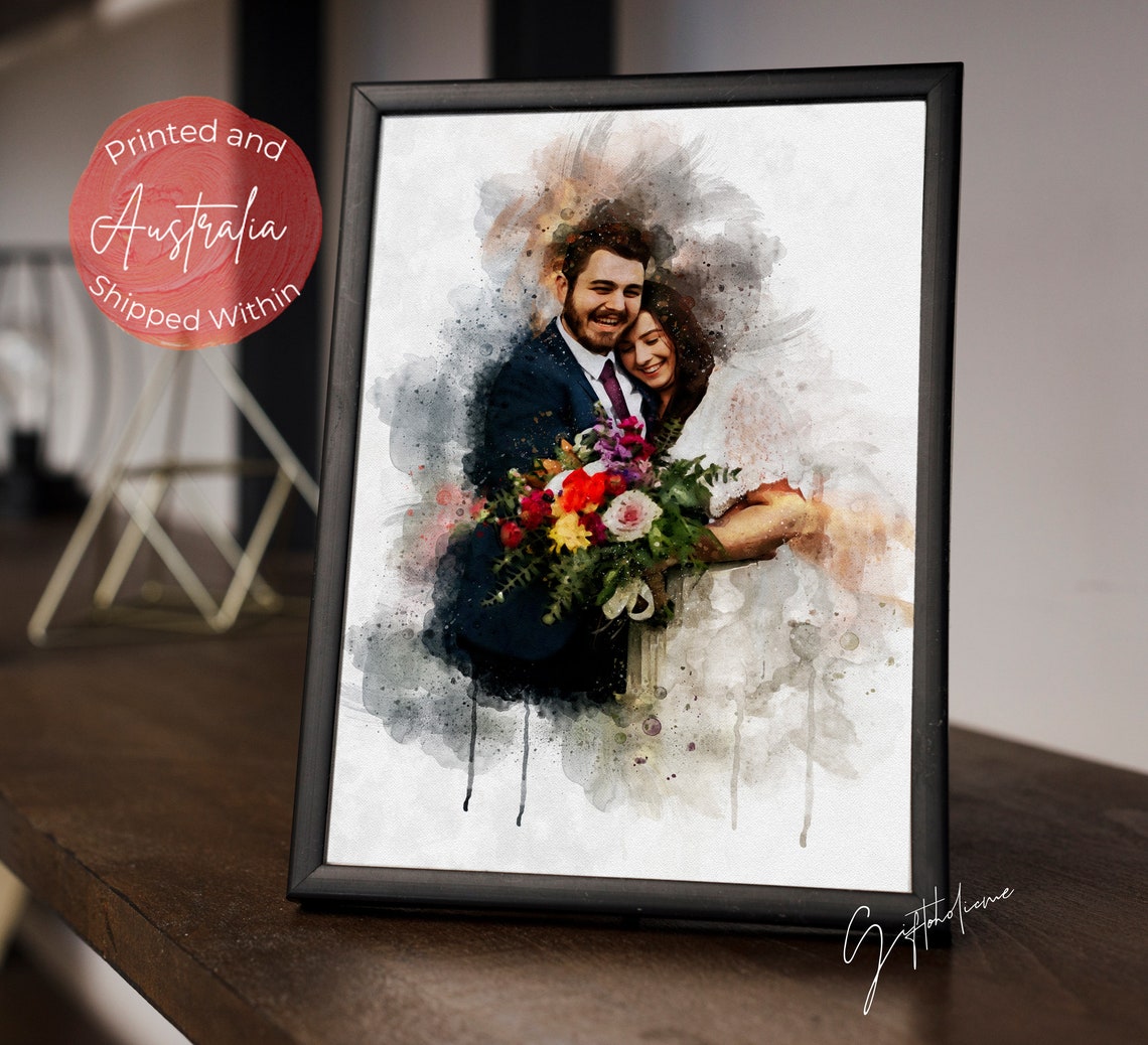 Romantic Watercolor Couple Portrait Customizable Wedding Poster - Image 2