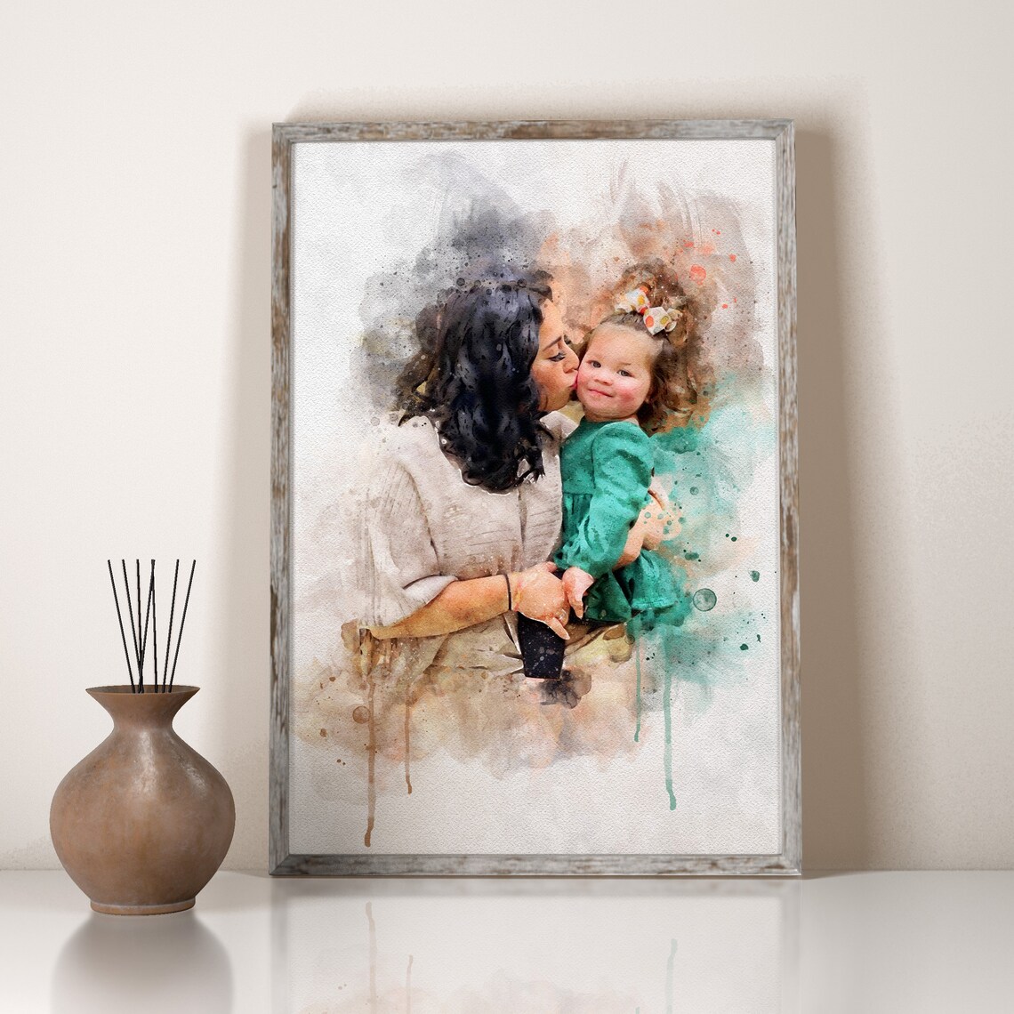 Personalised Mothers Day Gift Watercolour Family Portrait Mom Gift Birthday Gift Painting From Photo Gift For Mum Mothers Day Print - Image 2
