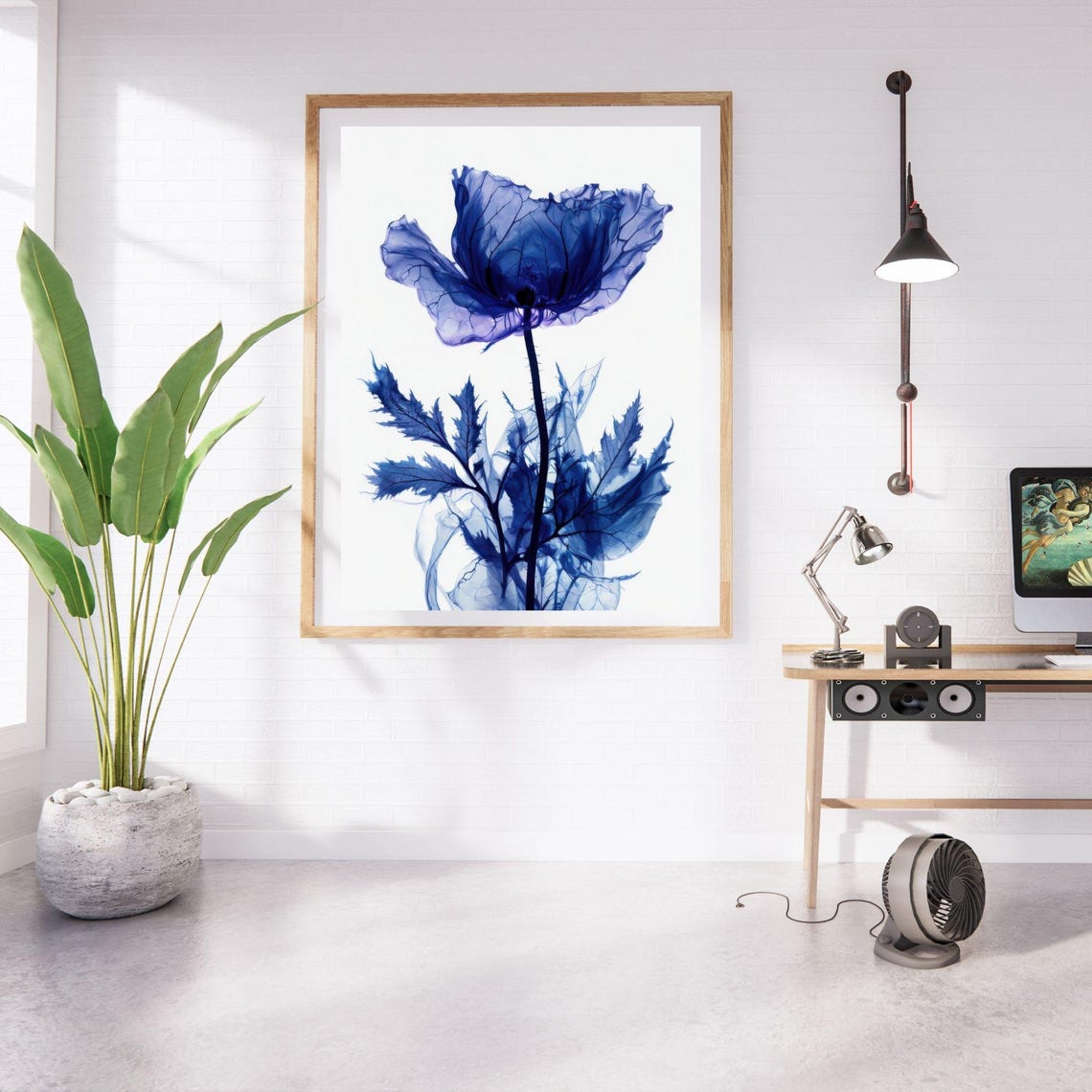Translucent Blue Poppy Flower Abstract Modern Botanical Poster