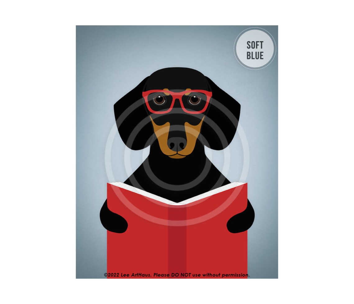 Dachshund Reading Red Book Glasses Nerdy Funny Bookworm Dog Poster - Image 2