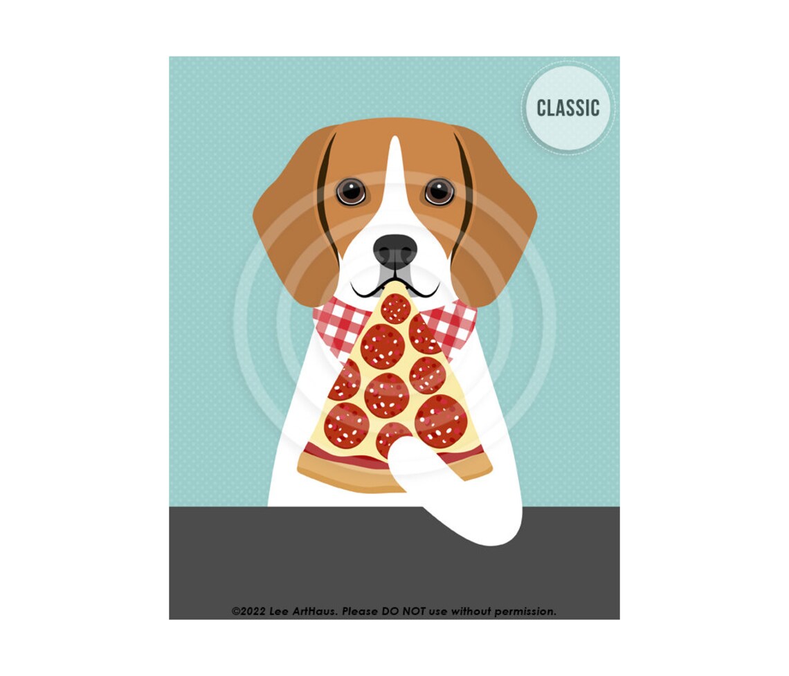 Beagle Dog Giant Pepperoni Pizza Slice Checkered Scarf Foodie Poster