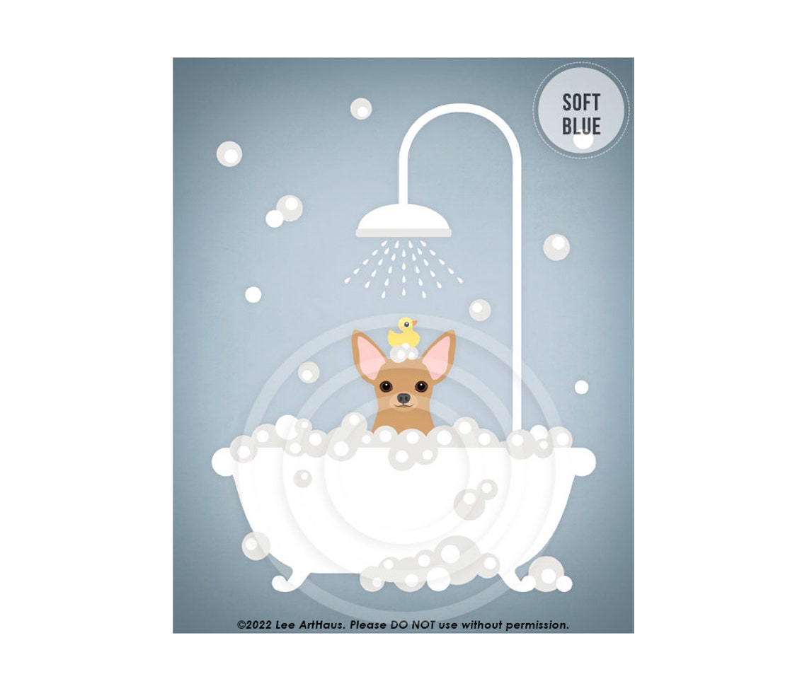 Tan Chihuahua Bubble Bath Shower Rubber Ducky Teal Bathroom Poster - Image 2