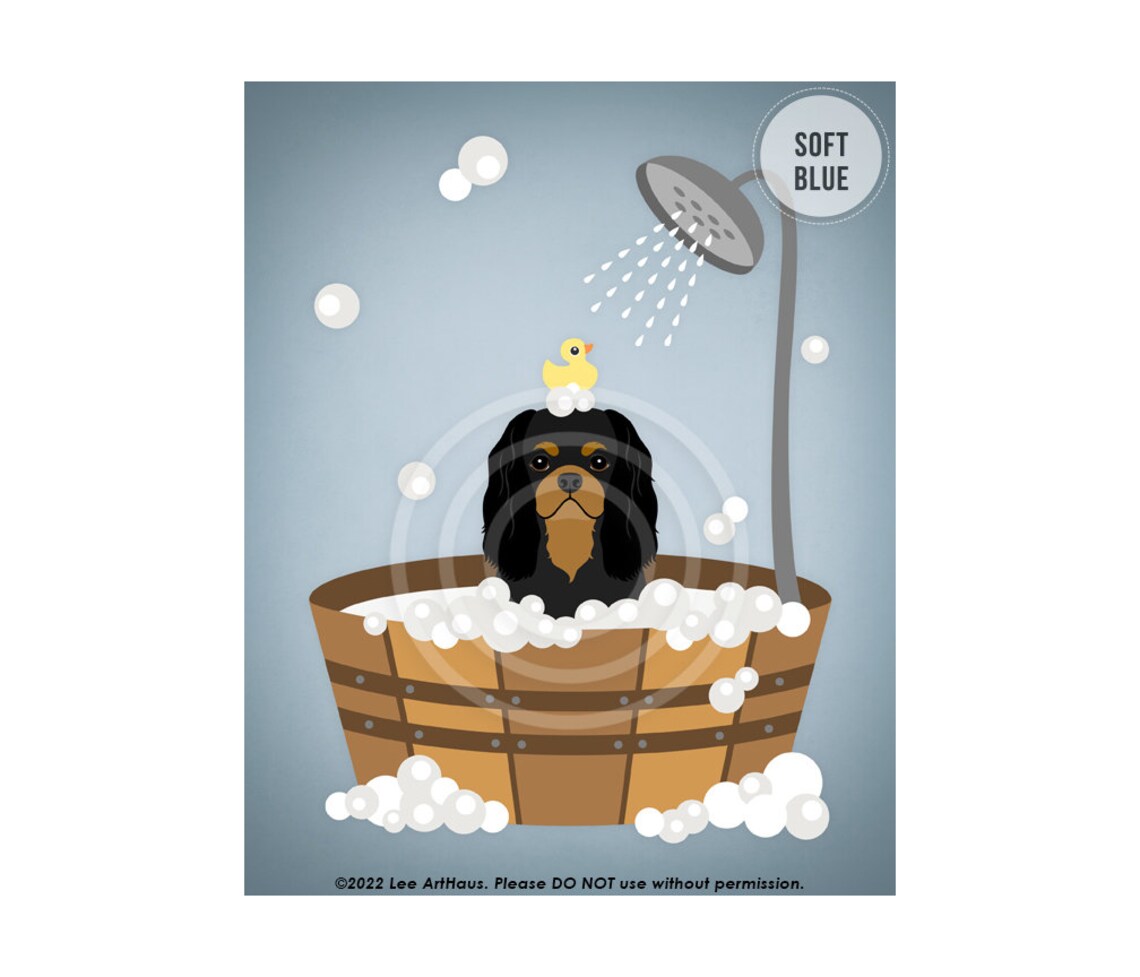 Black And Tan Cavalier Spaniel In Wooden Tub Shower Bath Dog Poster - Image 2