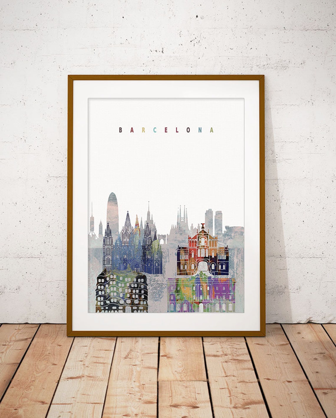 Catalan Barcelona Watercolor Skyline Gaudi Home Decor Poster