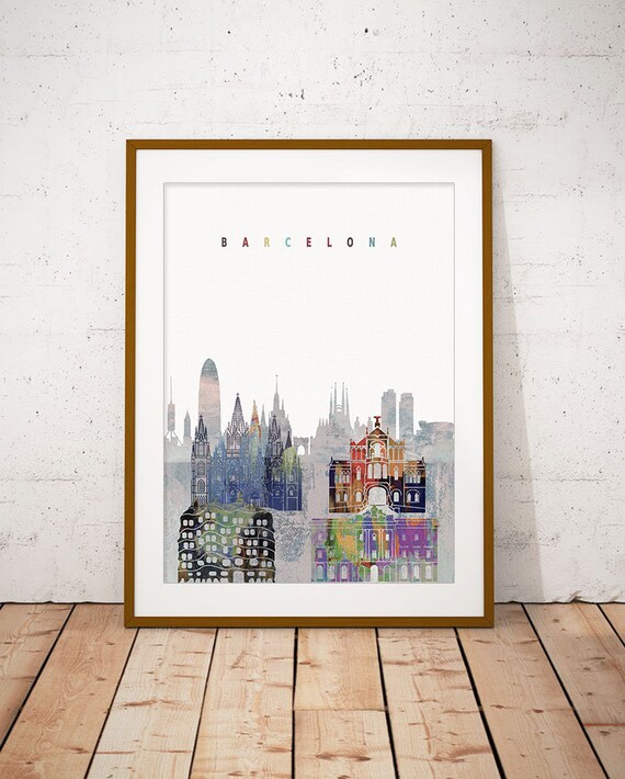 Catalan Barcelona Watercolor Skyline Gaudi Home Decor Poster