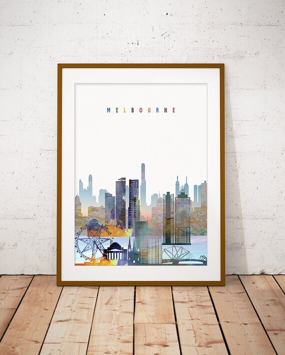 Melbourne Australia Sunset Ferris Wheel Watercolor Poster Art