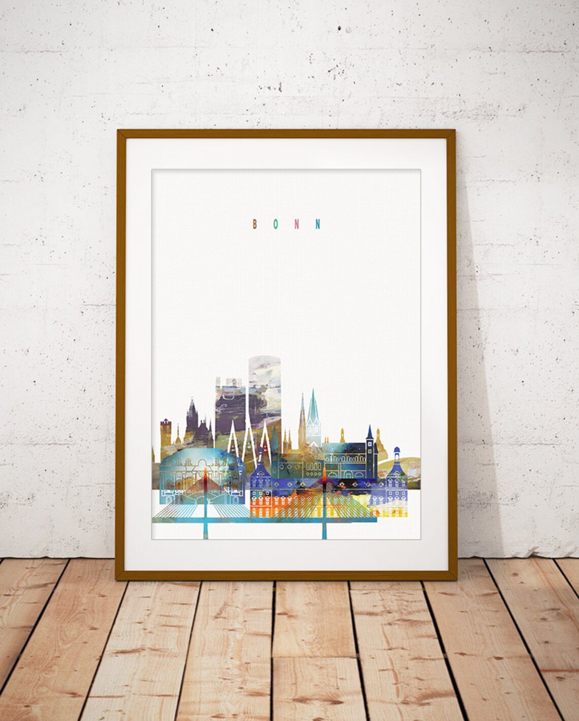 Bonn Germany Watercolor Skyline Cathedral Modern Decor Poster