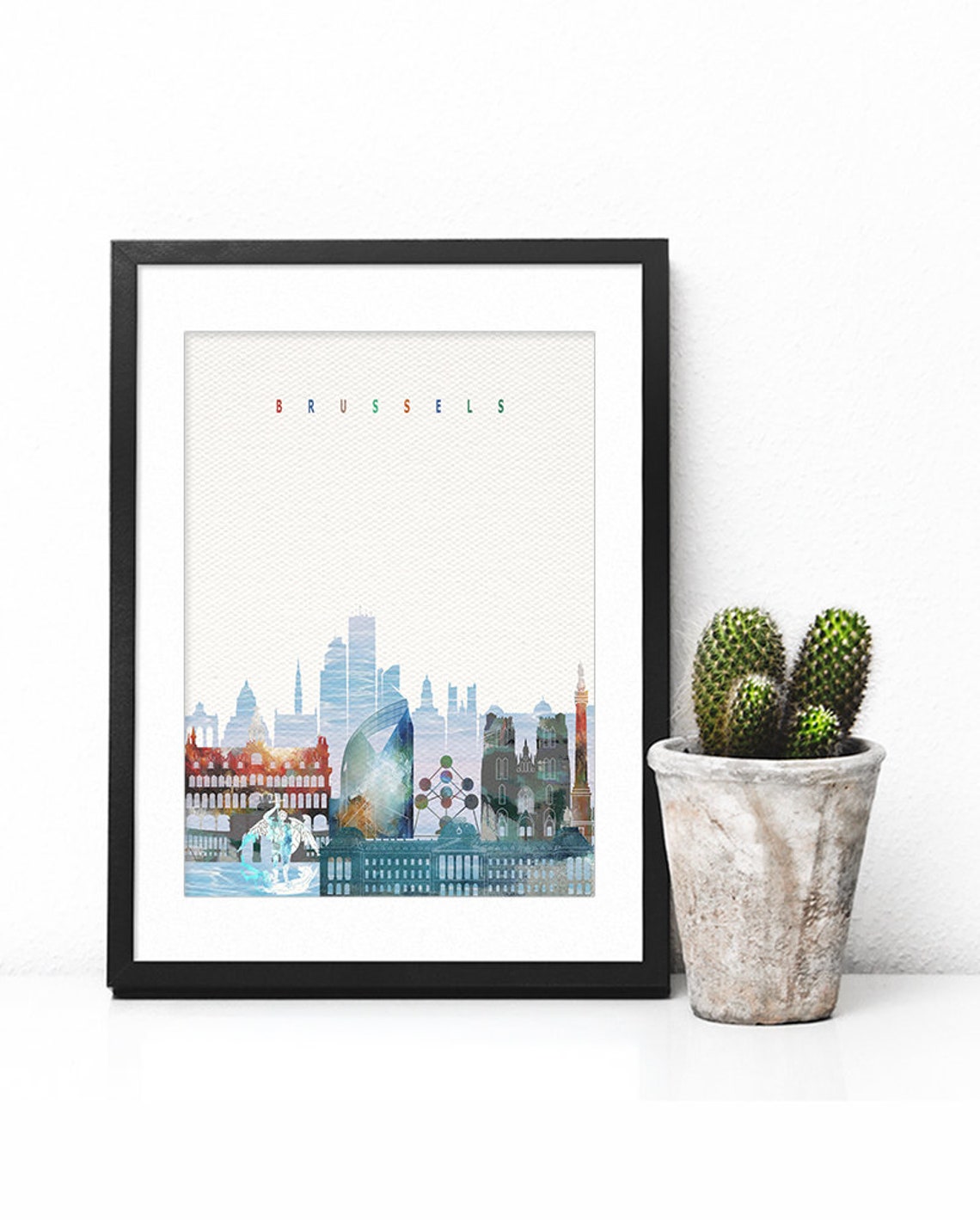 Brussels Belgium Watercolor Skyline Cityscape Fine Art Poster - Image 2