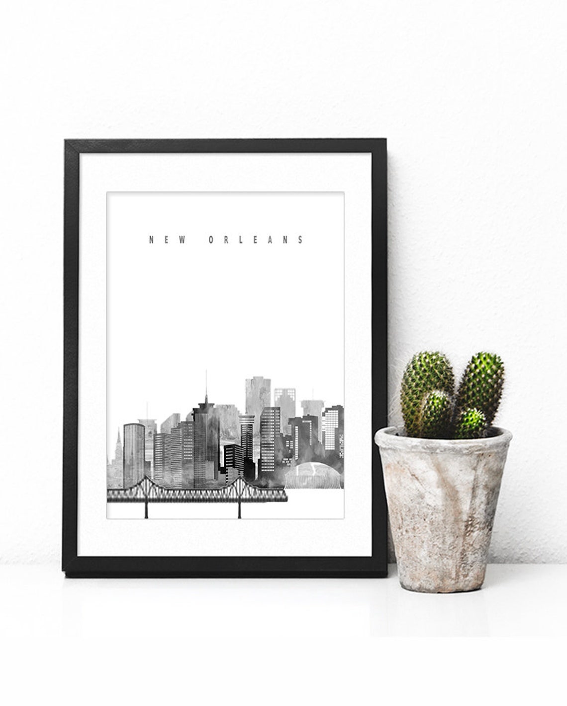 New Orleans Louisiana Black and White Watercolor Skyline Poster - Image 2