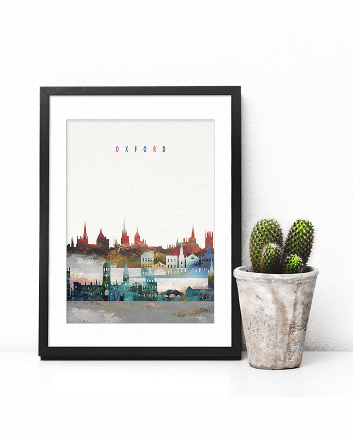 English Oxford Watercolor Skyline Dreaming Spires Decor Poster - Image 3