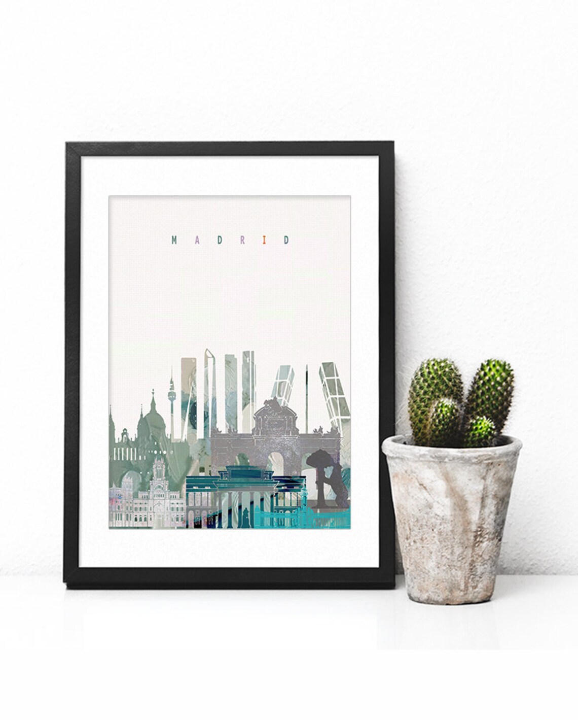Madrid Spain Watercolor Skyline Landmarks Bull Cityscape Poster - Image 2