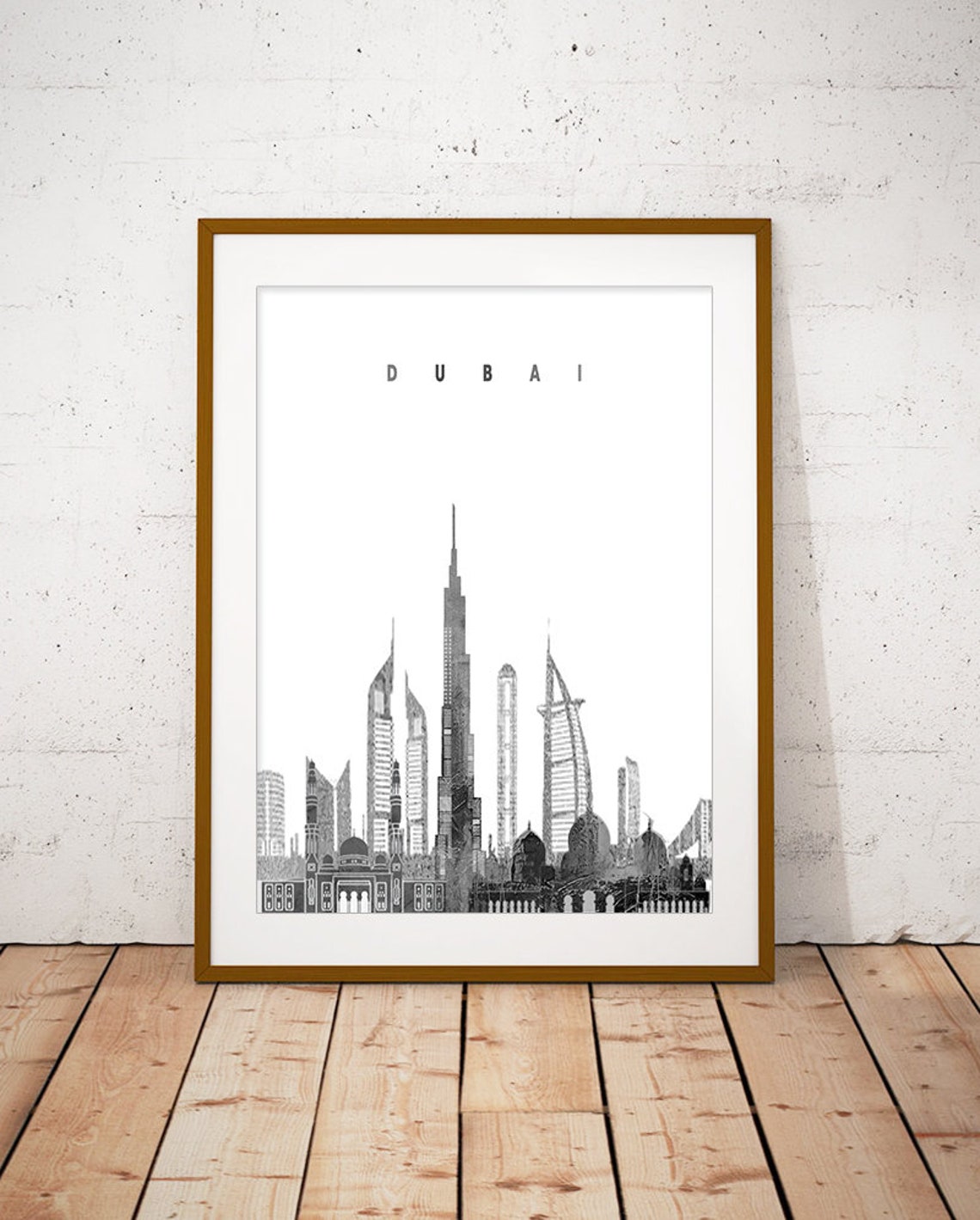 Dubai Black and White Skyline Burj Khalifa Minimalist Poster