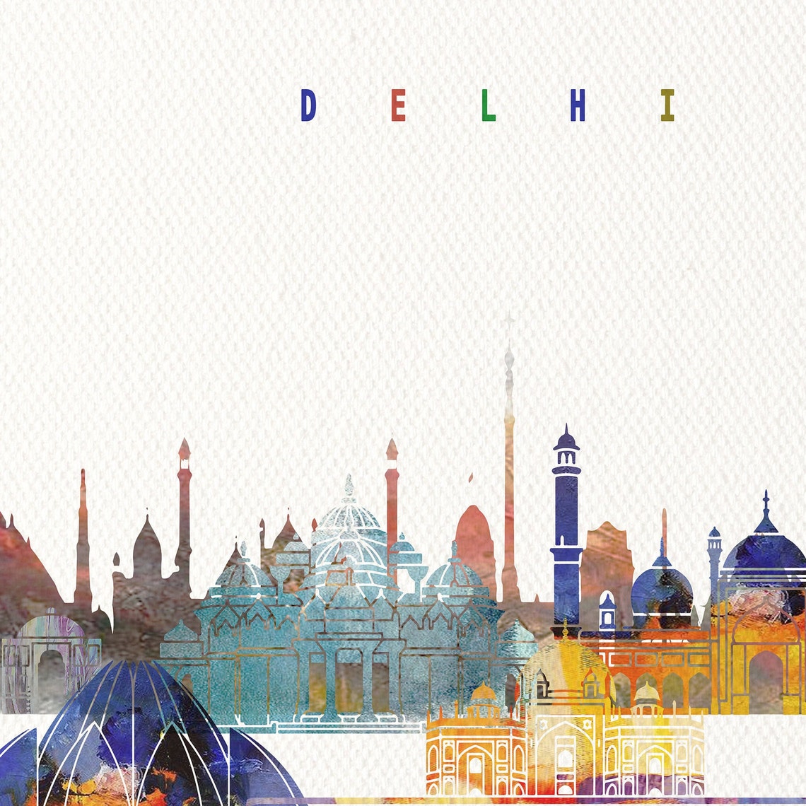 Delhi Watercolor City Skyline India Gate Landmark Print Modern Gift - Image 2